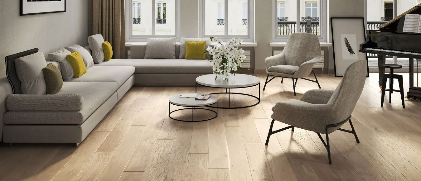 Light oak hardwood flooring in an elegant Edinburgh living room